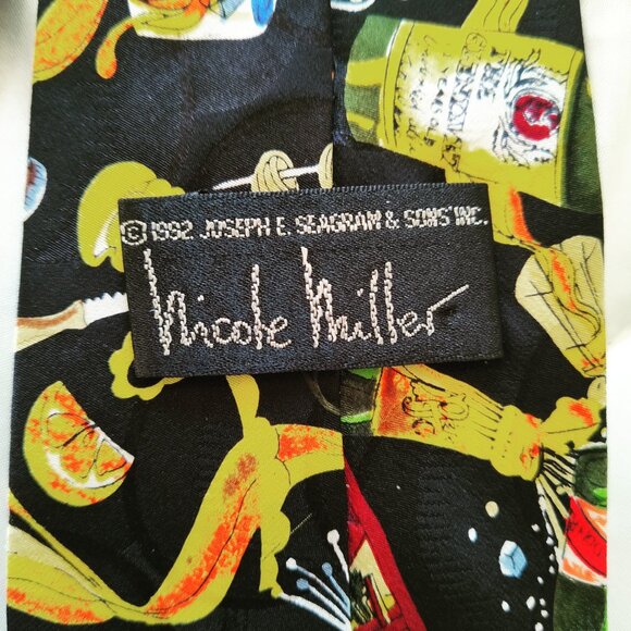 Vintage 1992 Nicole Miller Silk Tie Seagram's Liquor Print Bottles Cocktails - Picture 6 of 7
